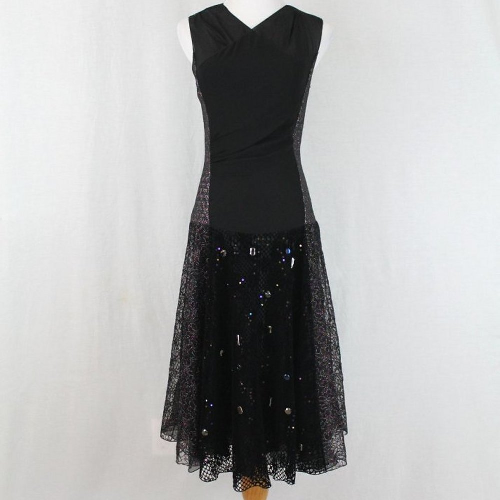 Vanessa Bruno Paris Silk Organza Midi Dress with Jeweled Lace Overlay XS